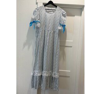 Cottagecore Lace Trim Floral Babydoll Puff Sleeve Maxi Dress